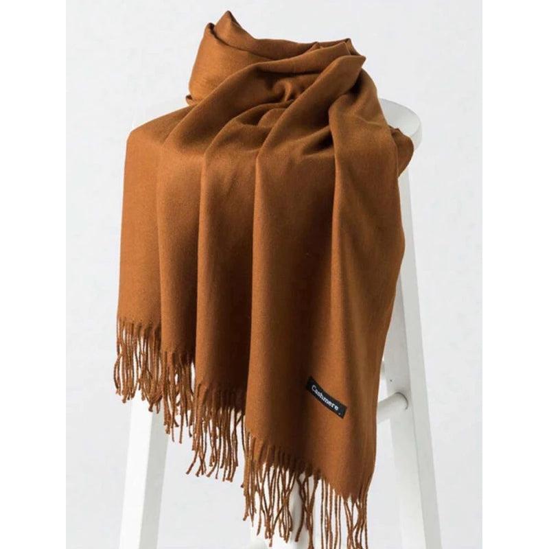 Cachecol Pashmina Unissex Liso 130g com Franjas