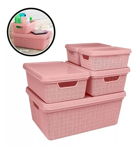 Kit 5 Caixas Organizadoras Multiuso com Tampa