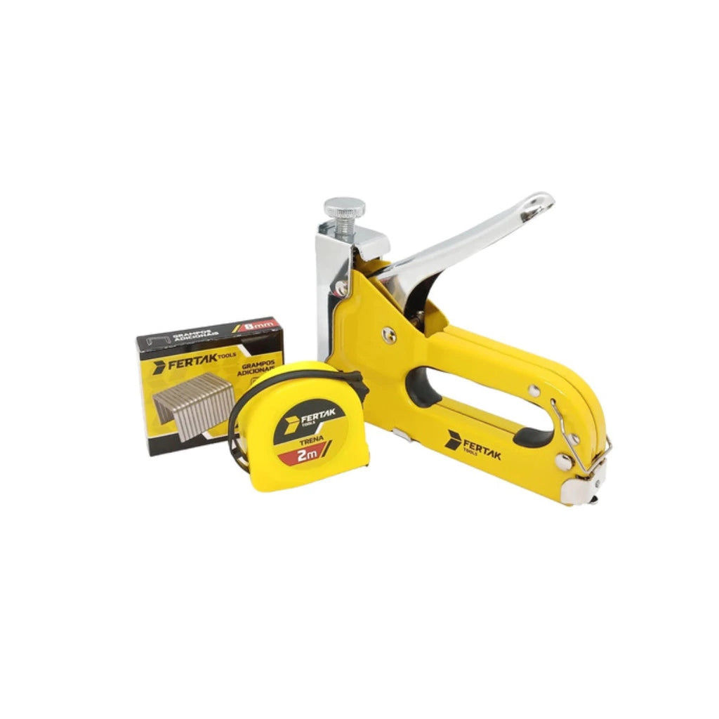 Kit Grampeador Manual para Tapeçaria com 500 Grampos + Maleta e Trena