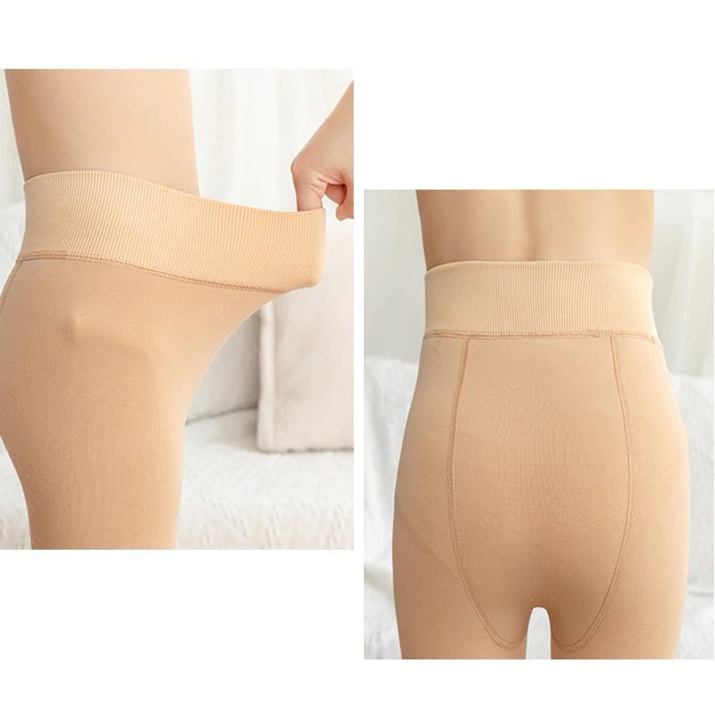 Meia-Calça de Inverno Bege Térmica Forrada com Lã Grossa