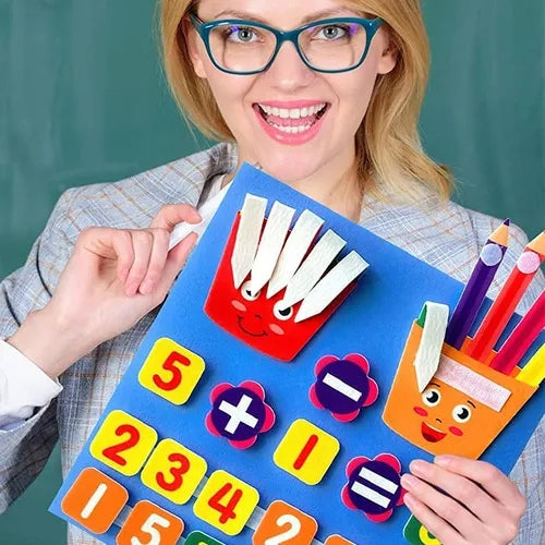 Placa de Feltro Educativa Infantil – Aprendizagem de Números, Adição e Subtração Montessori