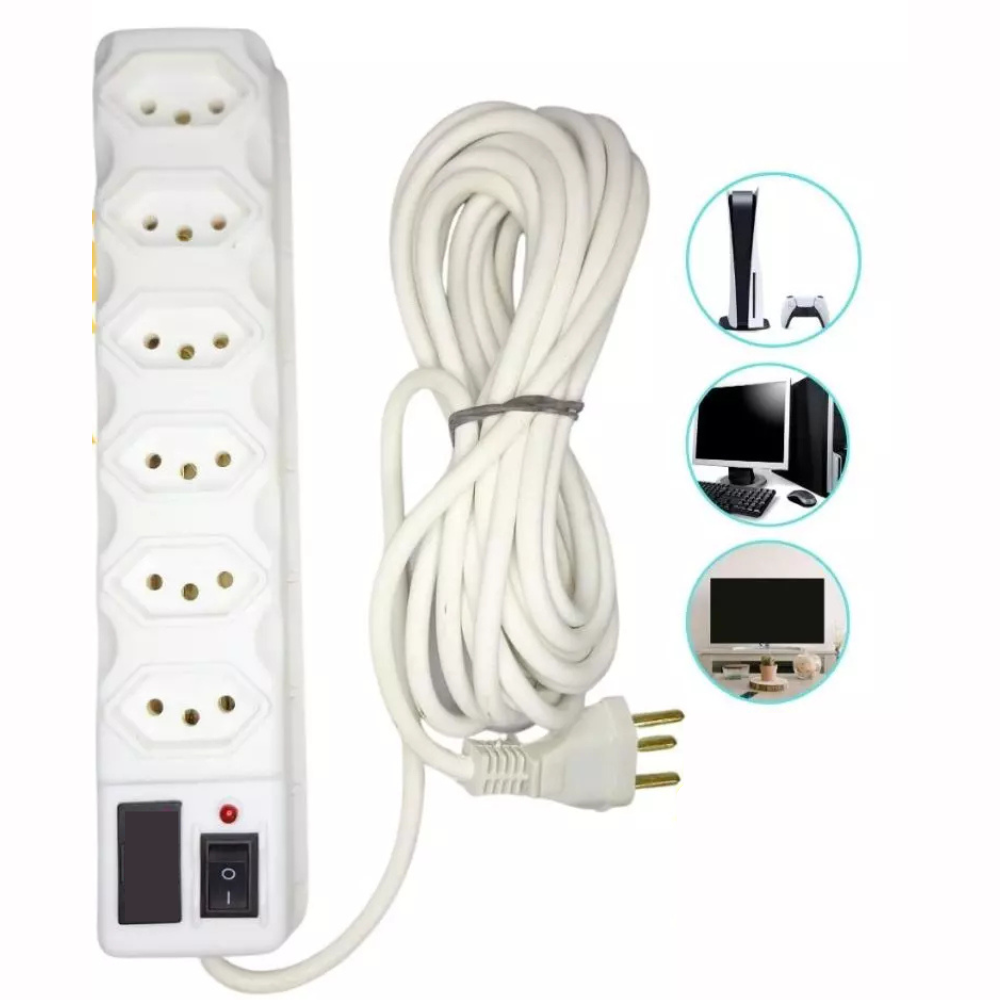 Régua de Tomadas Tripolar com Fusível 6 Entradas 10A