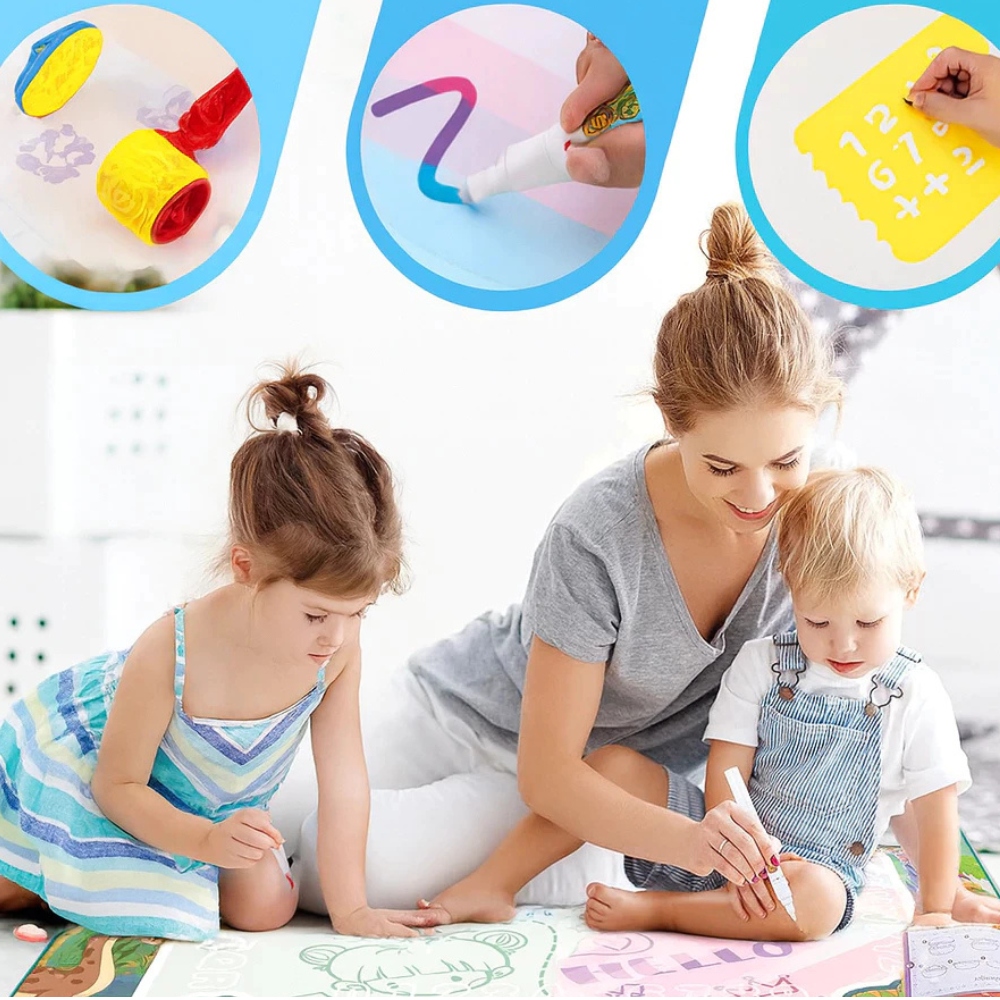 Tapete Mágico de Desenho com Água 100x80cm – Brinquedo Educativo Reutilizável com Canetas Mágicas para Crianças