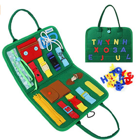 Busy Board Montessori Portátil – Placa Sensorial Dobrável para Aprendizado e Coordenação Motora