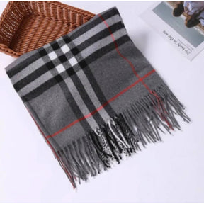 Cachecol Unissex Xadrez Clássico com Franjas para Inverno