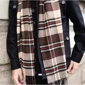 Cachecol Unissex Xadrez Clássico com Franjas para Inverno