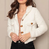 Casaco Feminino de Pelúcia com Botões para Inverno