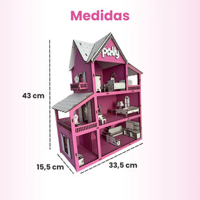 Casinha de Boneca em MDF – 19 Móveis e Parquinho Infantil Completo