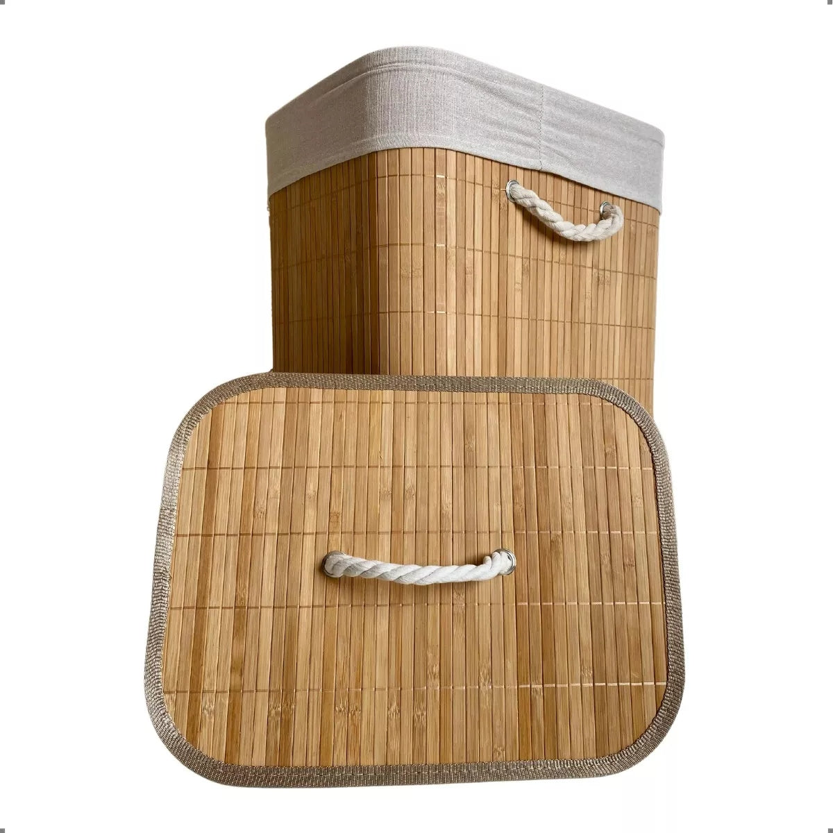 Cesto Grande de Bambu com Forro para Roupas Sujas