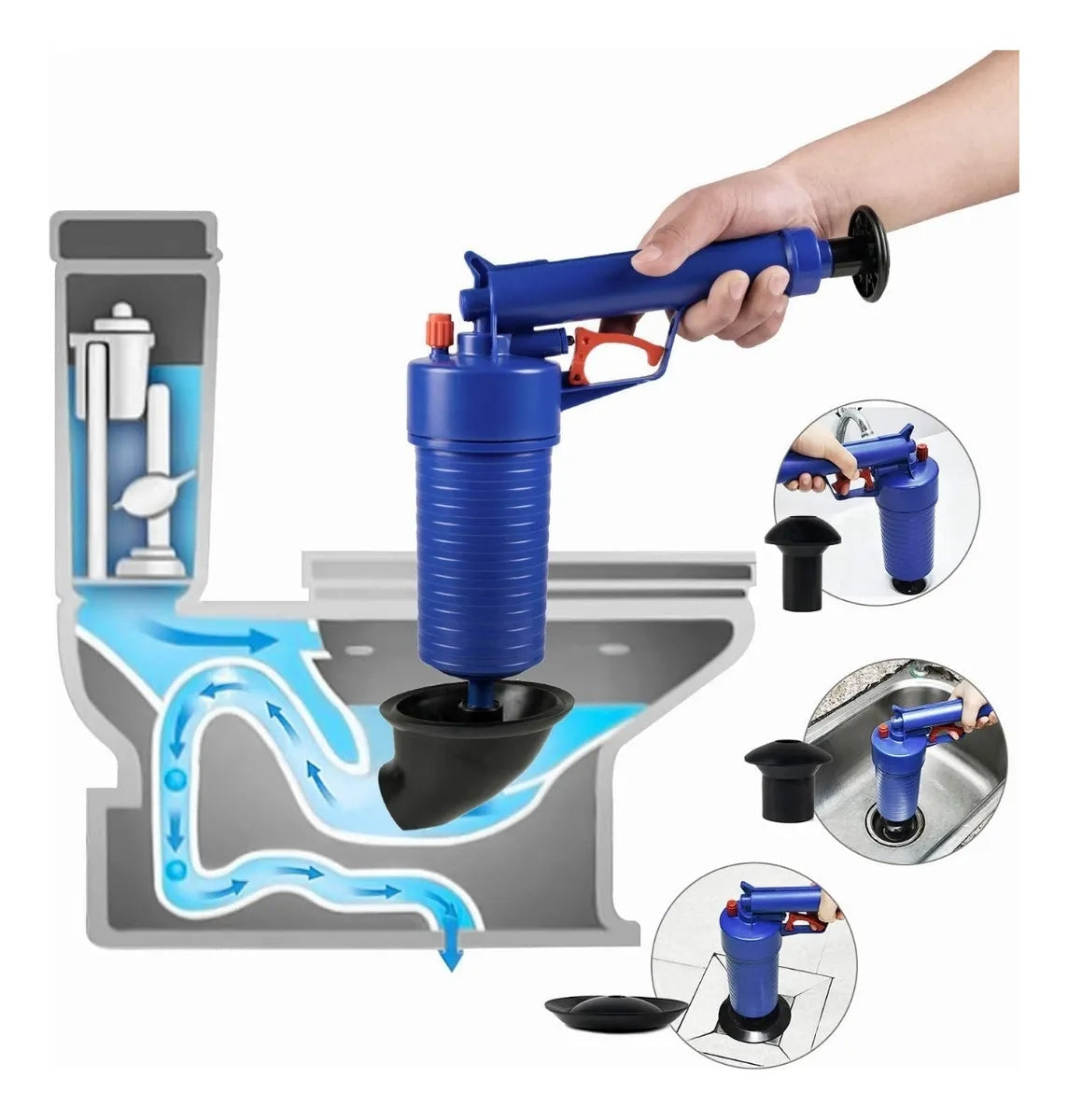 Desentupidor de Pressão a Ar com Bomba Potente – Limpa Vaso Sanitário, Pia e Ralos