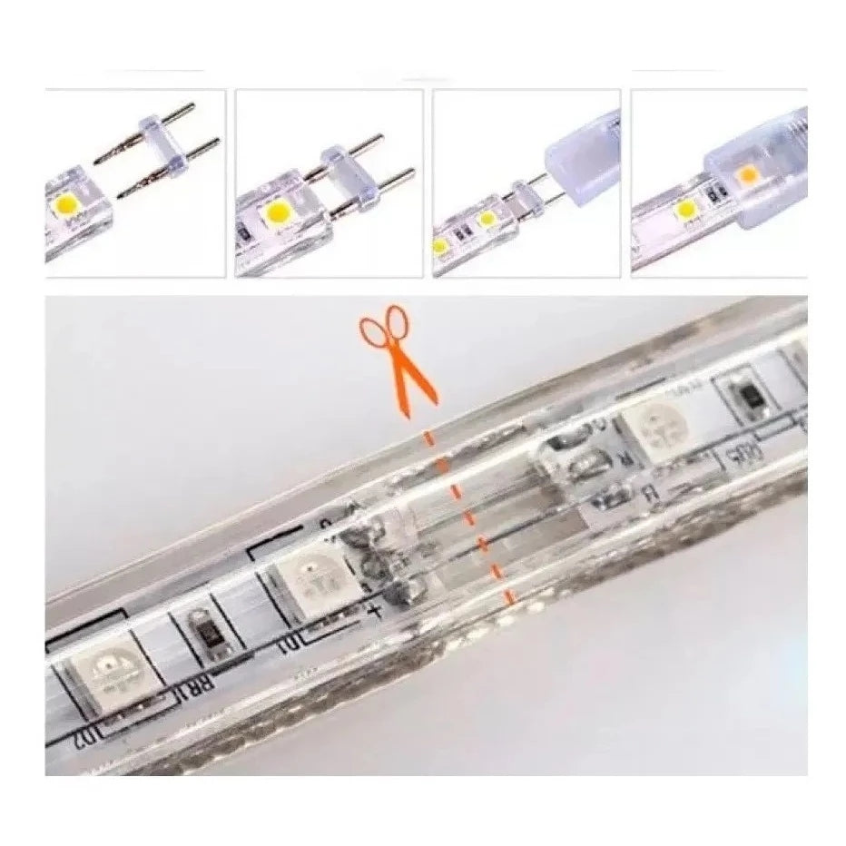 Fita Mangueira LED 5050 10 Metros Branco Frio ou Quente – 110V/220V com Fonte de Alimentação e Rabicho