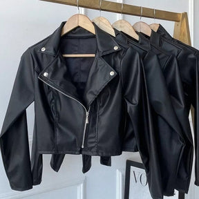 Jaqueta de Couro Feminina com Zíper para Inverno
