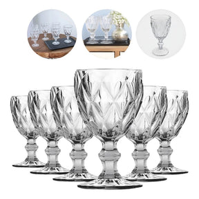 Jogo 6 Taças de Vidro Diamante Abacaxi Bico de Jaca 330ml – Copo Transparente Gourmet