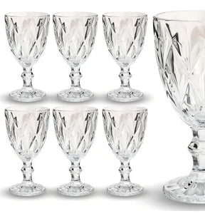 Jogo 6 Taças de Vidro Diamante Abacaxi Bico de Jaca 330ml – Copo Transparente Gourmet