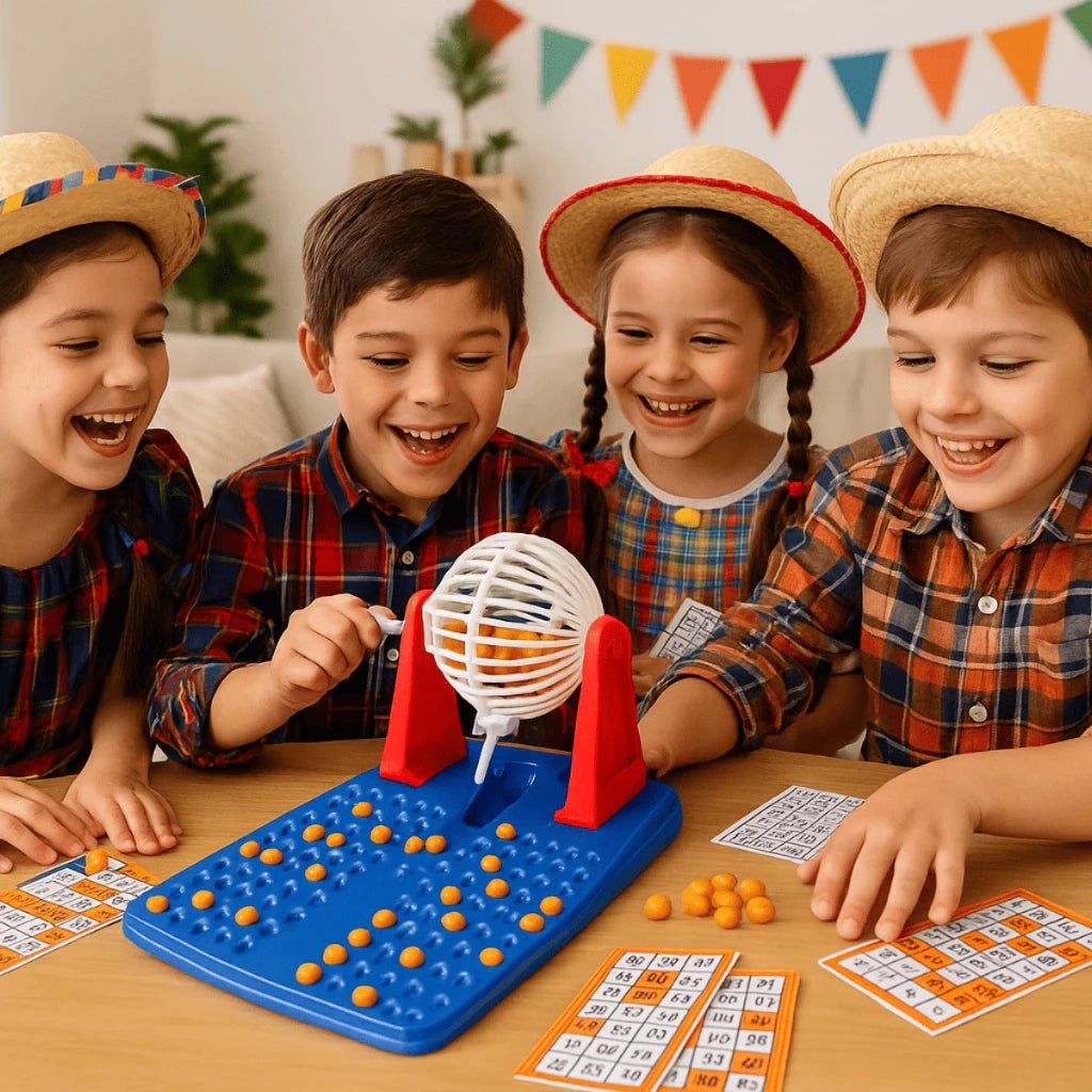 Jogo de Bingo Infantil com Globo Giratório – 48 Cartelas e 90 Bolinhas
