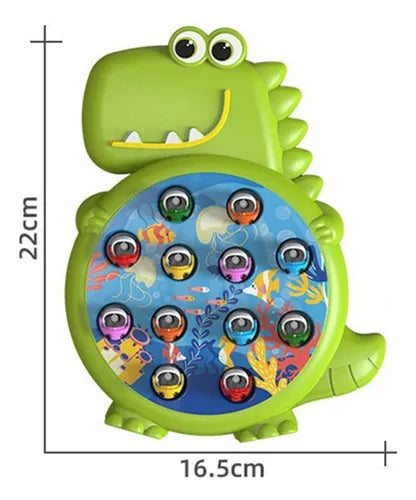 Jogo de Pesca Magnética Infantil com 12 Peixinhos e 2 Varinhas – Brinquedo Educativo em Formato de Dinossauro