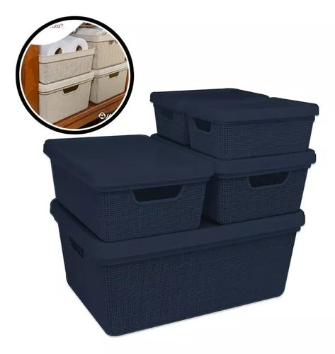 Kit 5 Caixas Organizadoras Multiuso com Tampa