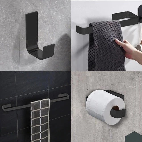 Kit Acessórios de Banheiro Preto de Alumínio