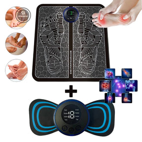 Kit Massageador Elétrico Portátil + Tapete Massageador para Pés e Corpo