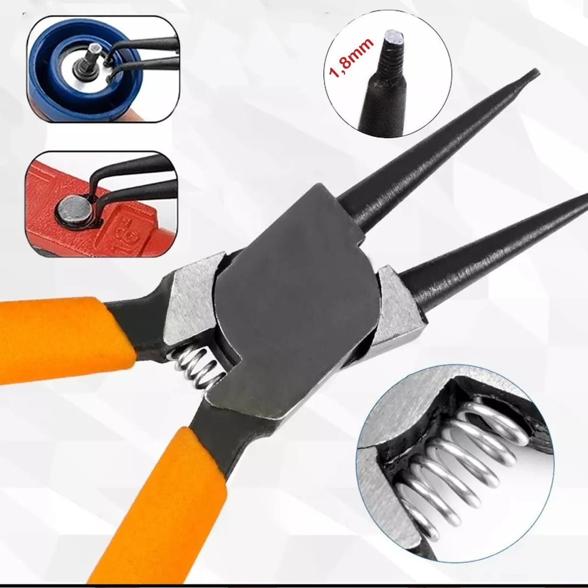 Kit com 4 Alicates para Trava Extrator Anel Interno e Externo