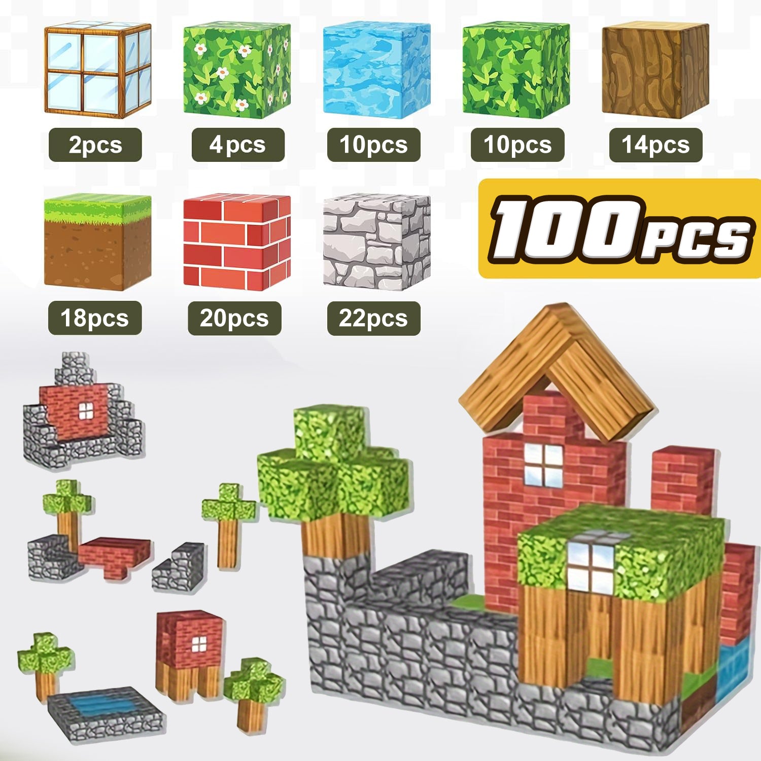 Kit de Blocos Magnéticos Infantil 100 Peças – Construção Criativa Estilo Minecraft Educativo