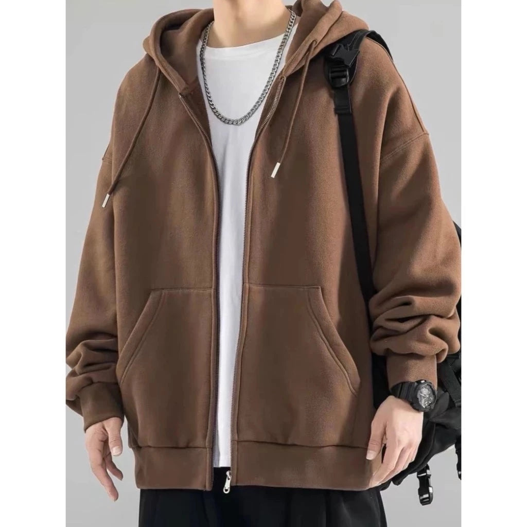 Moletom Unissex de Inverno Básico com Zíper e Capuz